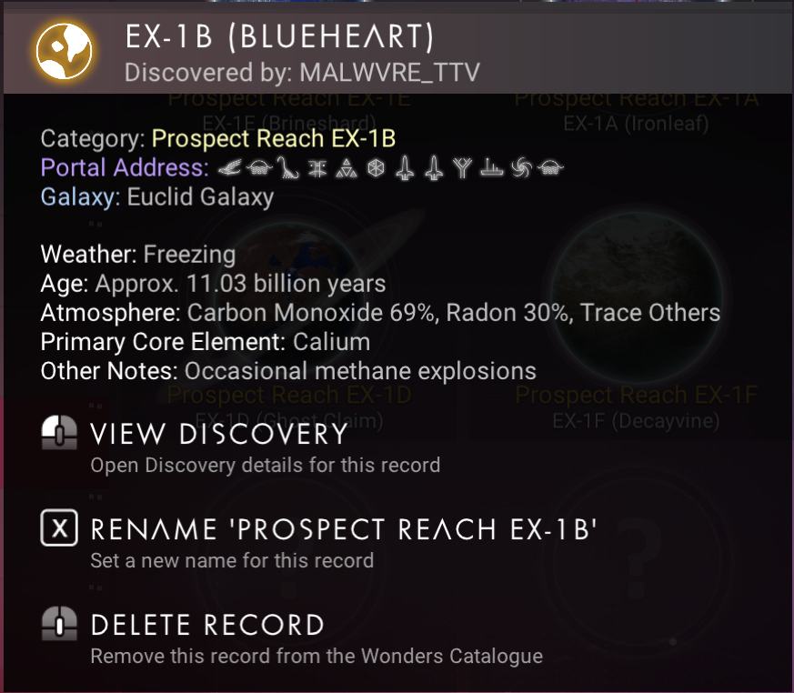 Blueheart supplementary planetary record