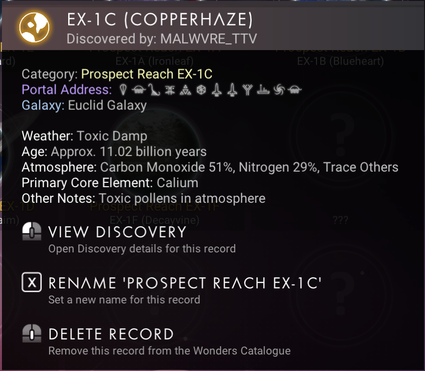 Copperhaze supplementary planetary record