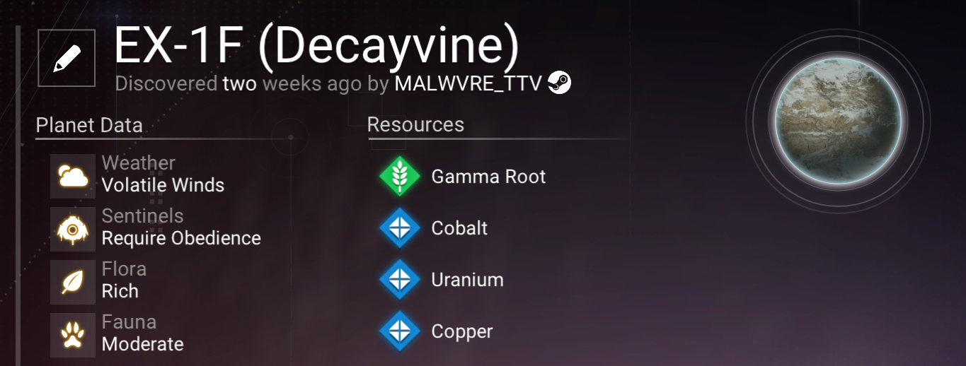 Decayvine planetary discovery scanner record
