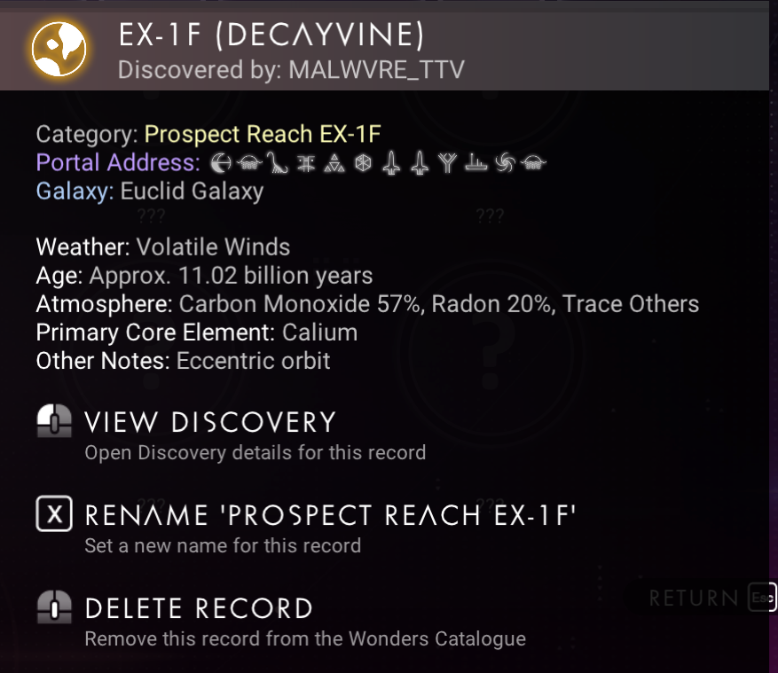 Decayvine supplementary planetary record