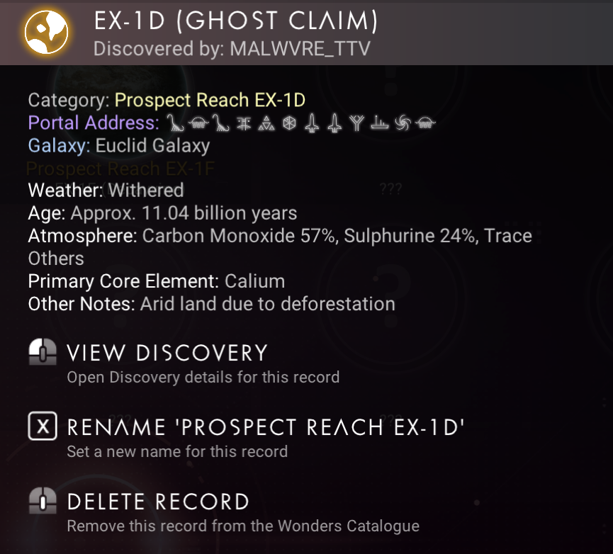 Ghost Claim supplementary planetary record