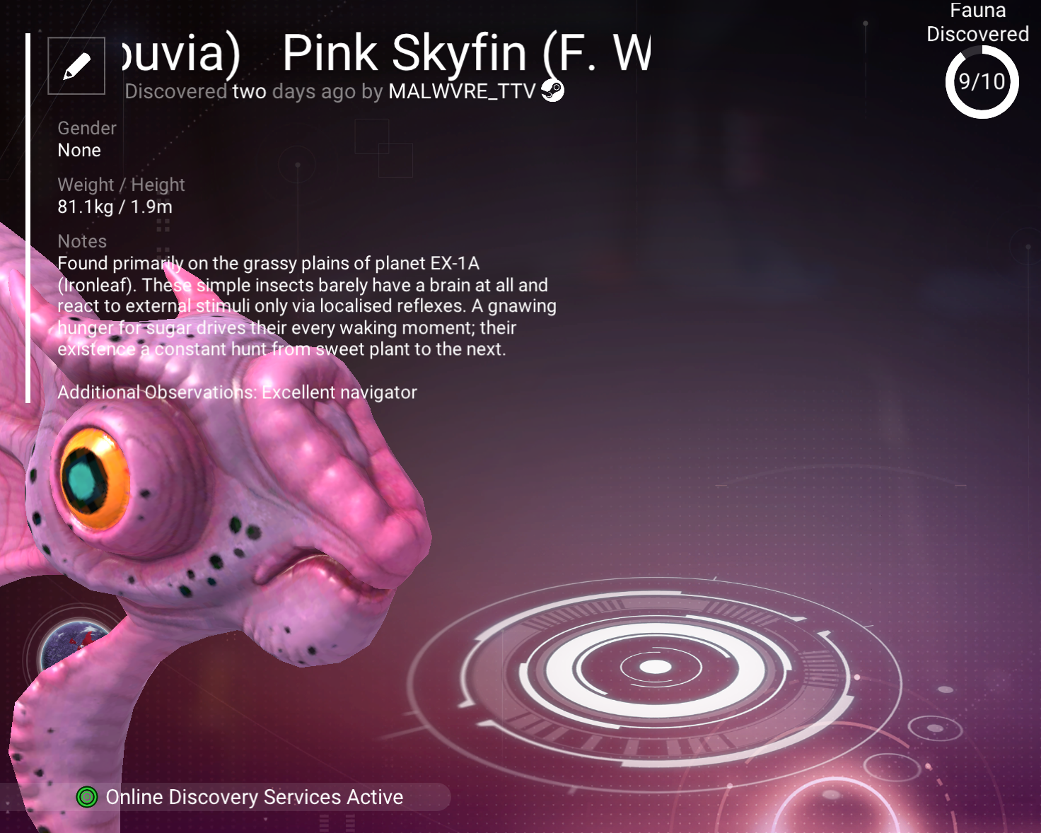 Pink Skyfin scanner registry record preserving the designation F. Wailbuvia