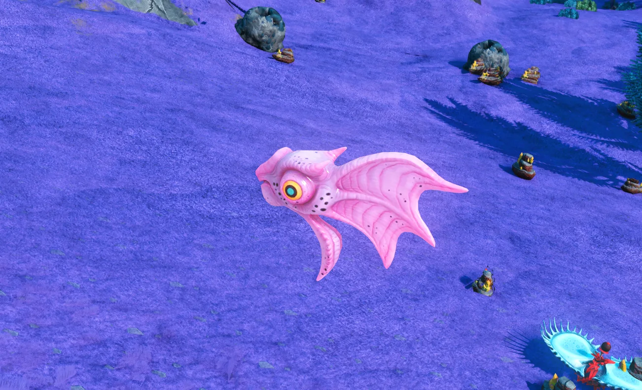 Pink Skyfin in flight above Serene Basin